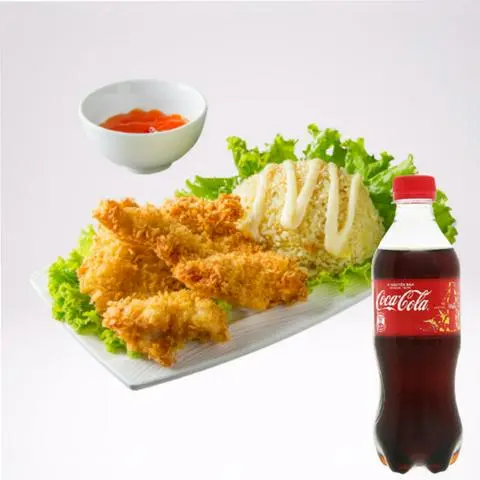 Hình ảnh 02 Cơm Gà Rút Xương Chiên Xù + 02 Coca Cola Chai