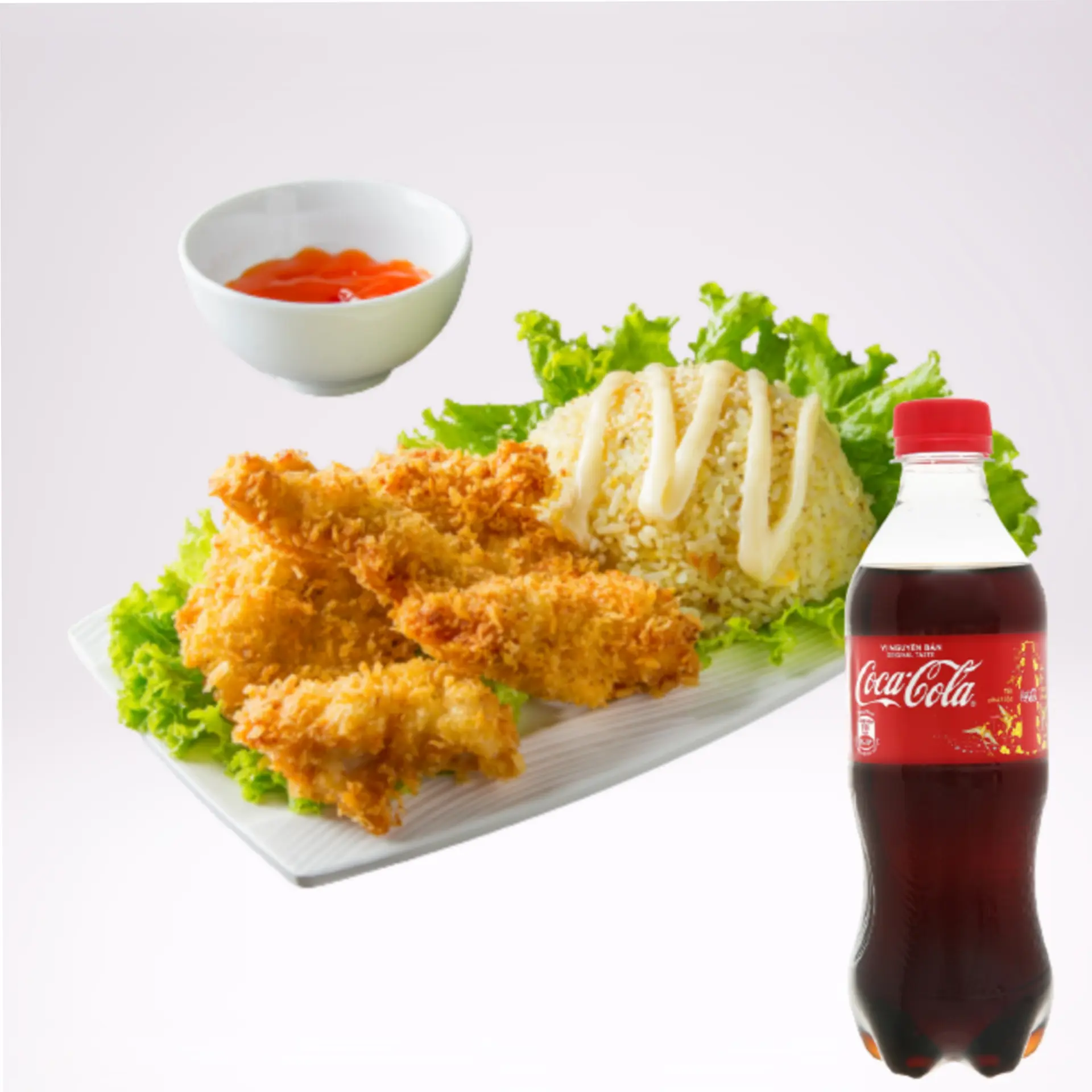 Hình ảnh Cơm Gà Xốt Mắm Tỏi + Coca Cola Chai