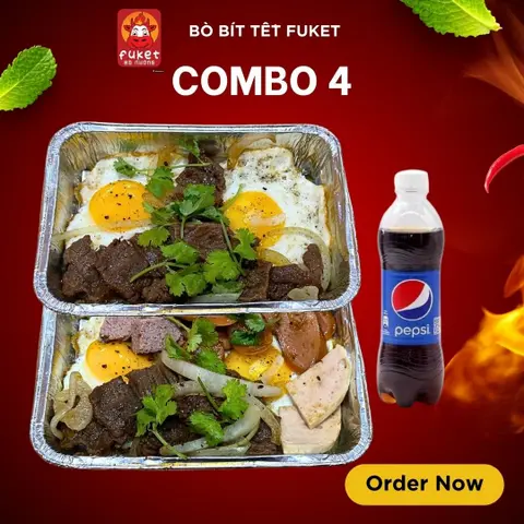 Hình ảnh Combo 4 - bò bít tết 2 trứng - bò bít tết xúc xích trứng - 1 pepsi
