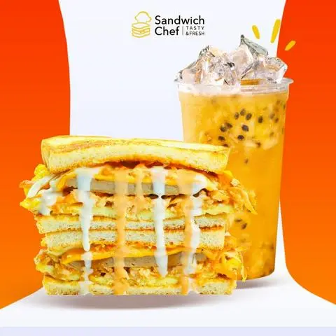 Hình ảnh Sandwich Bò Gà Phô Mai & Nước Chanh Dây - Beef, Chicken & Cheese Sandwich + Passion Fruit Juice