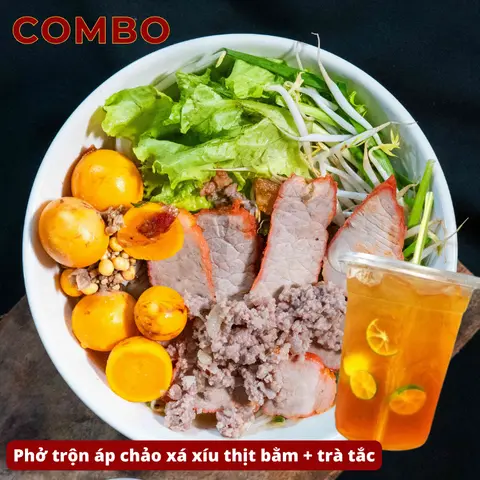 Hình ảnh Phở trộn áp chảo xá xíu thịt bằm + trà tắc