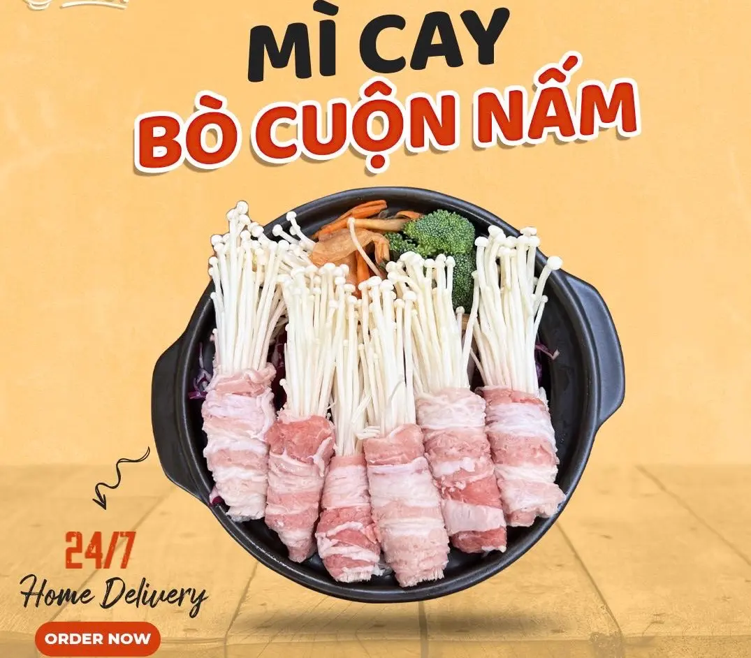Hình ảnh Mì Cay Bò Cuộn Nấm