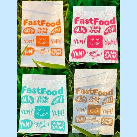 Hình ảnh 50 Túi Giấy Fast Food 4 Màu, Thức Ăn Nhanh, Gà Rán, Khoai Tây, Cá Viên...