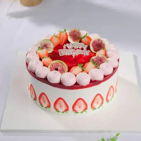 Hình ảnh Bánh Kem Sinh Nhật Phủ Mứt Dâu Tây - Size 18cm