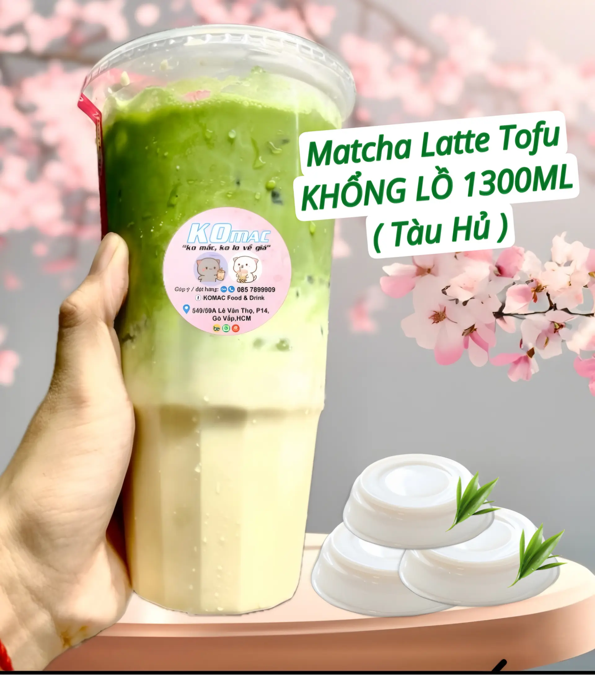Hình ảnh Matcha Latte Tofu Tàu Hủ Khổng Lồ 1300ML - KOMAC
