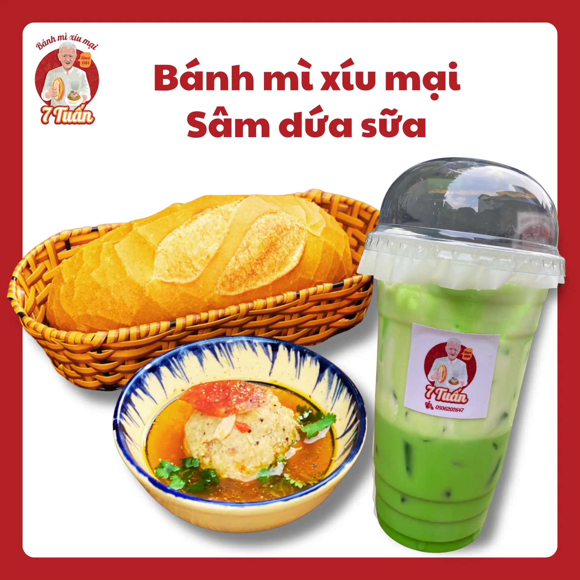 Hình ảnh Bánh mì xíu mại + Sâm dứa sữa