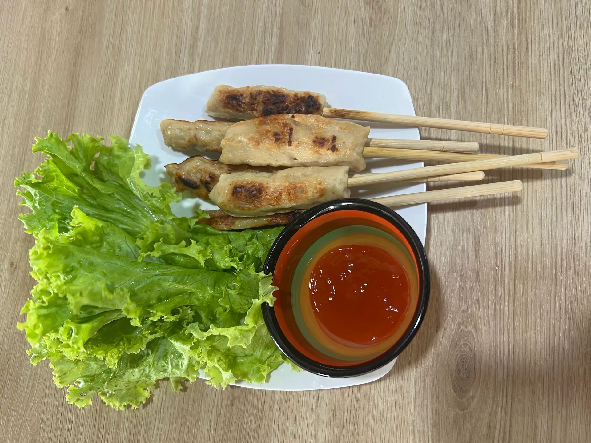 Hình ảnh Nem cây nướng + tương ớt ( món ăn chơi)