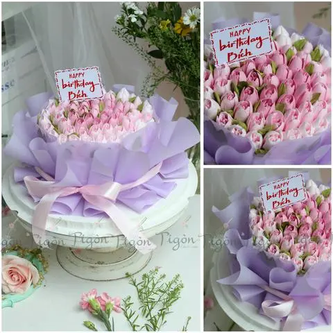 Hình ảnh Bánh bó hoa tulip 17cm