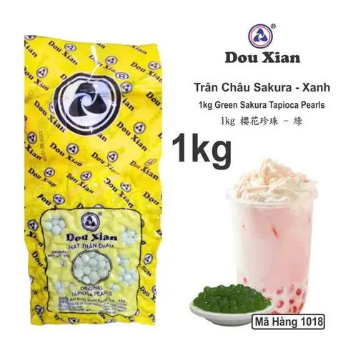 Hình ảnh Trân Châu Dou Xian Xanh Hồng 1Kg Dẻo Dai Topping Trà Sữa