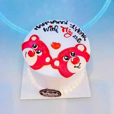 Hình ảnh bánh kem mini 2 mặt gấu dâu