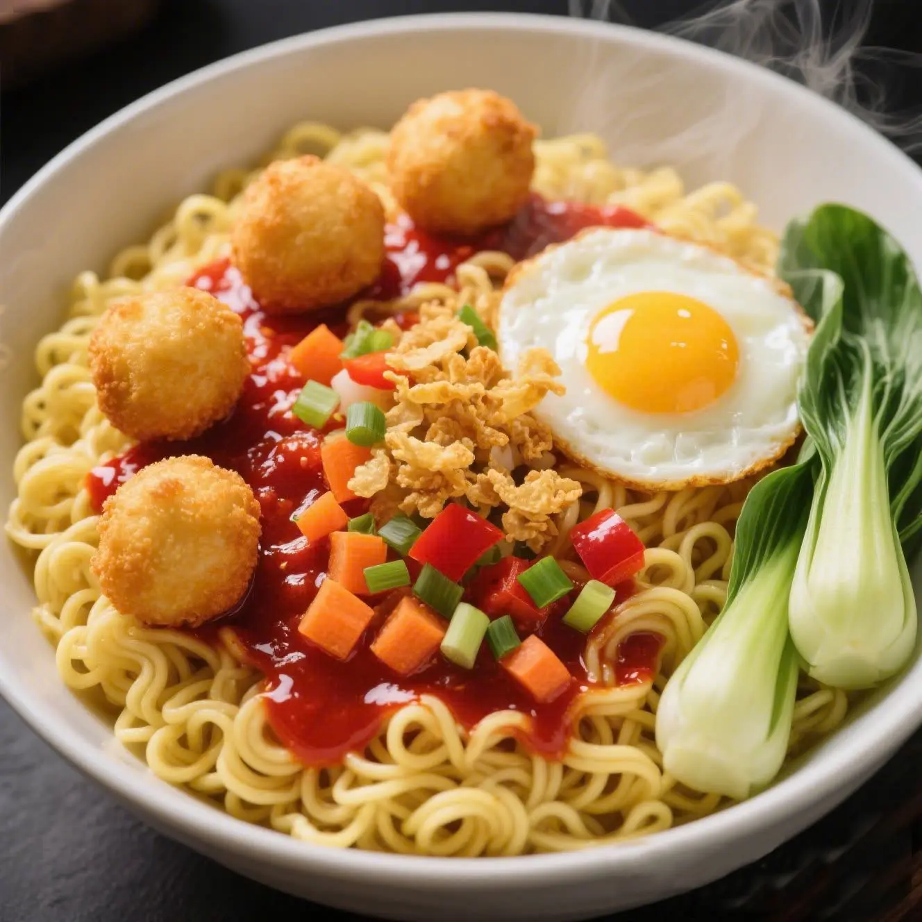 Hình ảnh Mì trộn no nê cá viên trứng sốt thần thánh - Tặng Trà chanh siêu hời