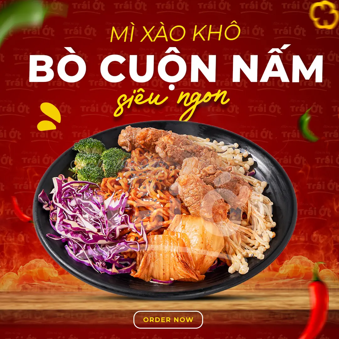 Hình ảnh Mì Xào Khô Cay Bò Cuộn Nấm