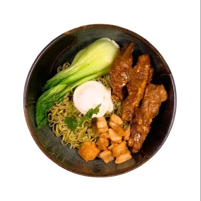 Hình ảnh Sườn non nướng BBQ, tóp mỡ, trứng lòng đào