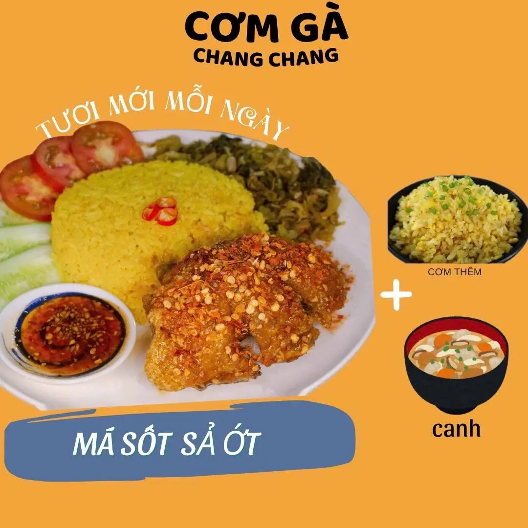 Hình ảnh Combo Cơm gà xối mỡ xốt sả ớt cay (size nhỏ) + Cơm thêm căng bụng