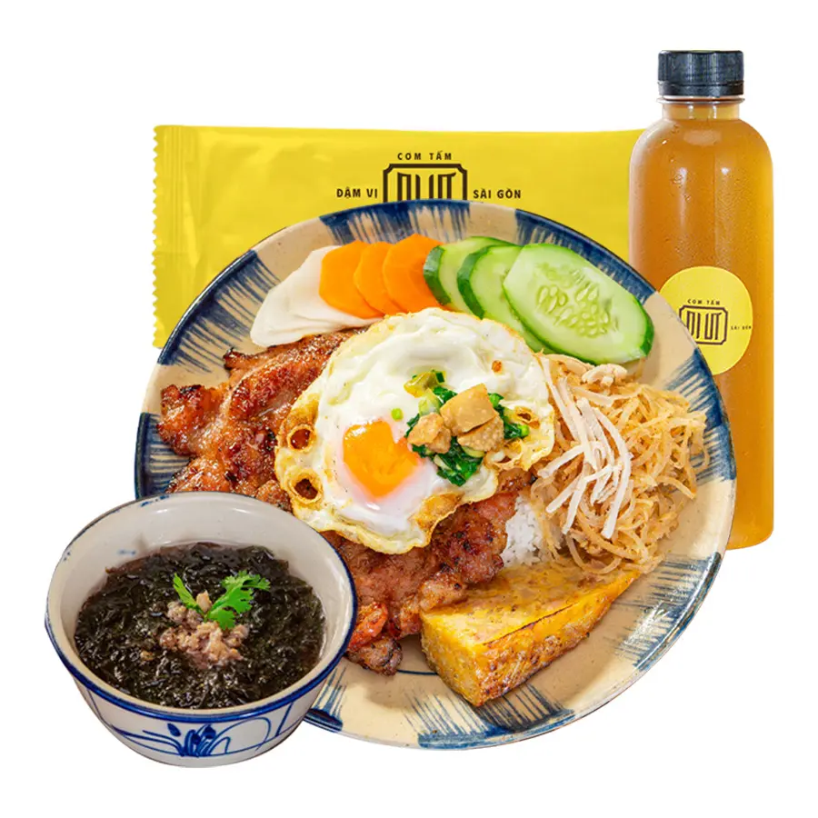 Hình ảnh Combo Cơm sườn 3 món + Canh + Khăn + Nước tùy chọn