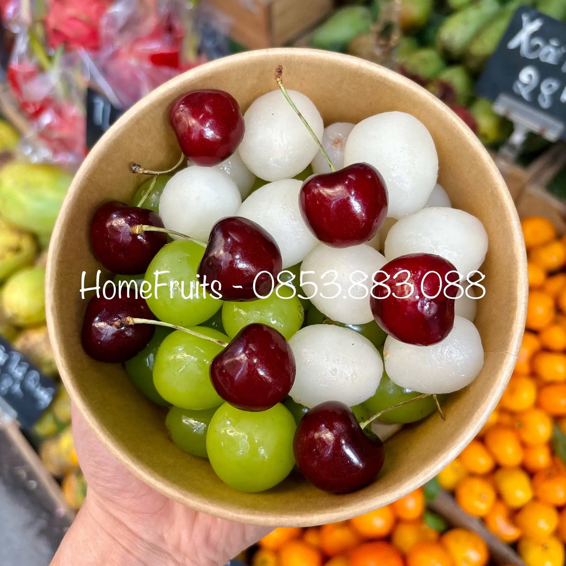 Hình ảnh Khay mix Cherry, Nho, Chôm chôm