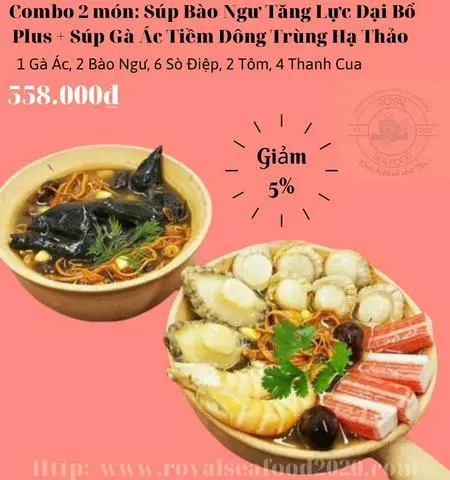 Hình ảnh com bo 2 món -súp gà ác tiềm đông trùng hạ thảo+súp bào ngư tăng lực đại bổ plus