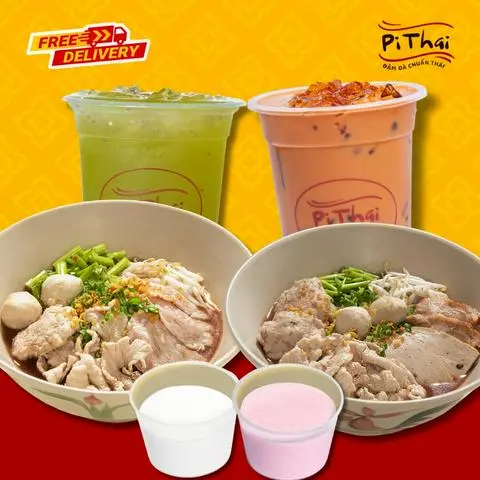Hình ảnh COMBO C10: Gồm 01 Hủ Tiếu Pi Thai Thập Cẩm + 01 Hủ Tiếu Heo Đặc Biệt + 01 Trà Sữa (Tuỳ Chọn) + 01 Trà Lá Nếp Hạt Chia + 01 Sữa 