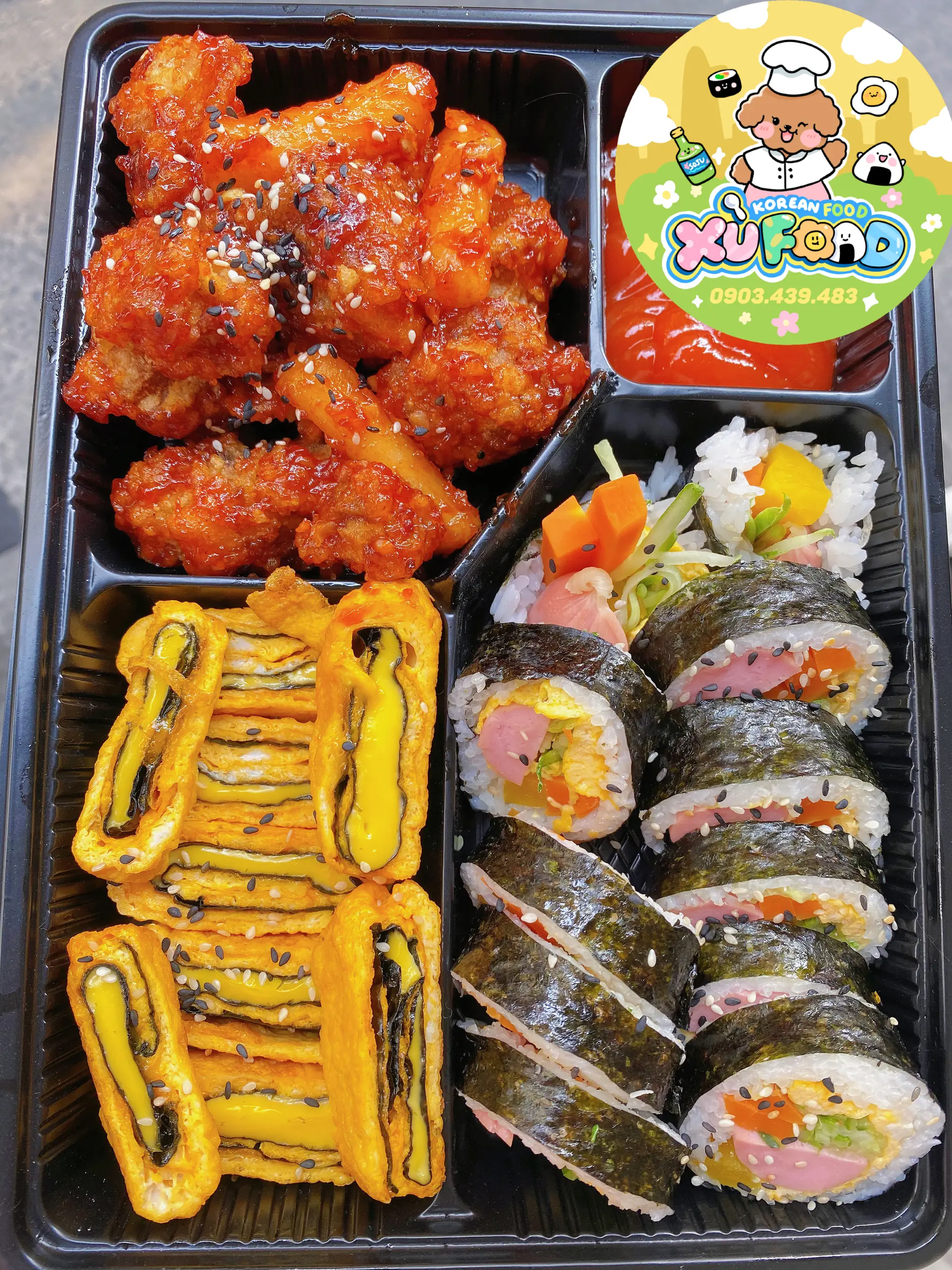 Hình ảnh Set 1 - kimbap thường - gà mật ong - trứng cuộn phô mai