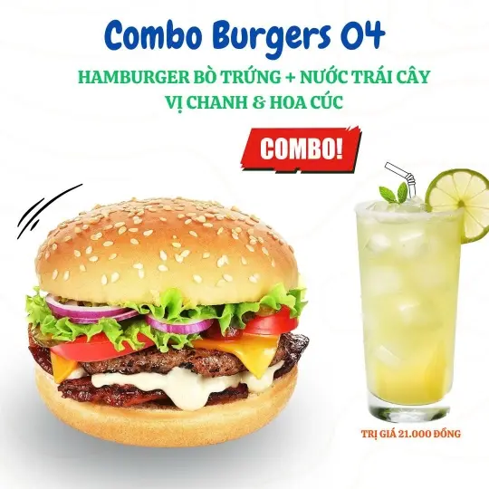 Hình ảnh Combo tặng kèm nước: Hamburger bò trứng