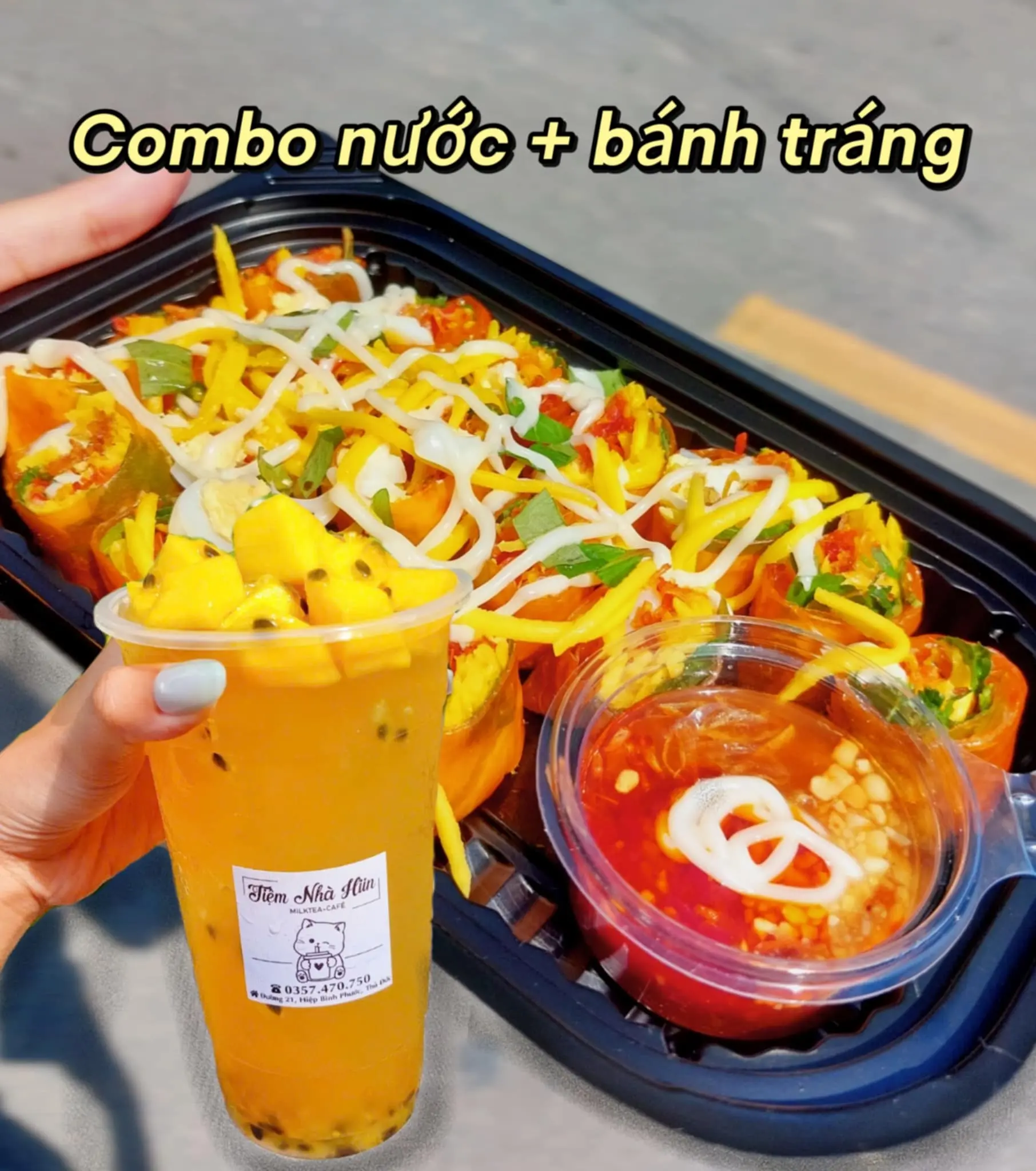 Hình ảnh Combo hè 3 (Trà xoài chanh dây + Bánh tráng cuốn sốt me) (đã gồm thuế)
