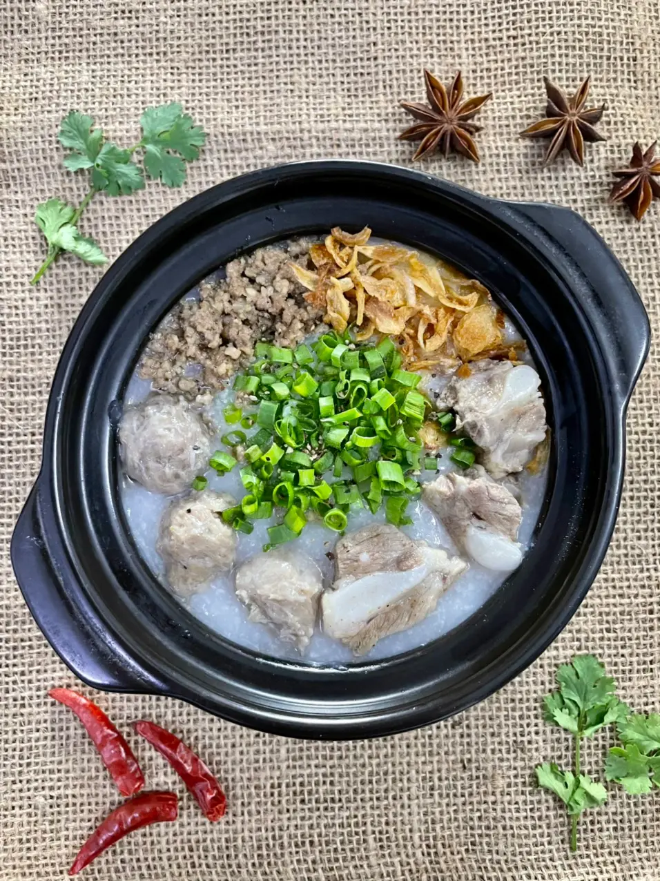 Hình ảnh cháo sườn thịt bằm bò viên