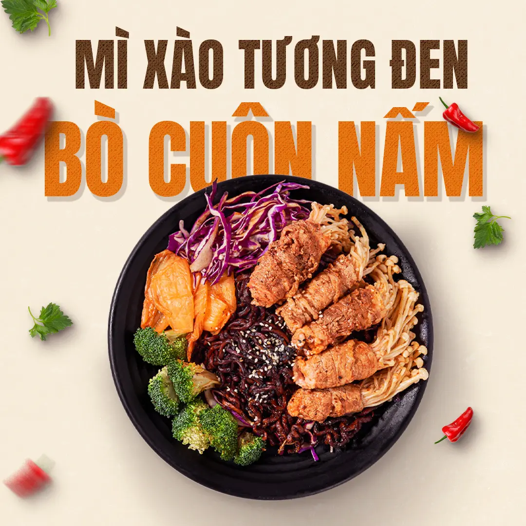 Hình ảnh Mì Xào Tương Đen Bò Cuộn Nấm