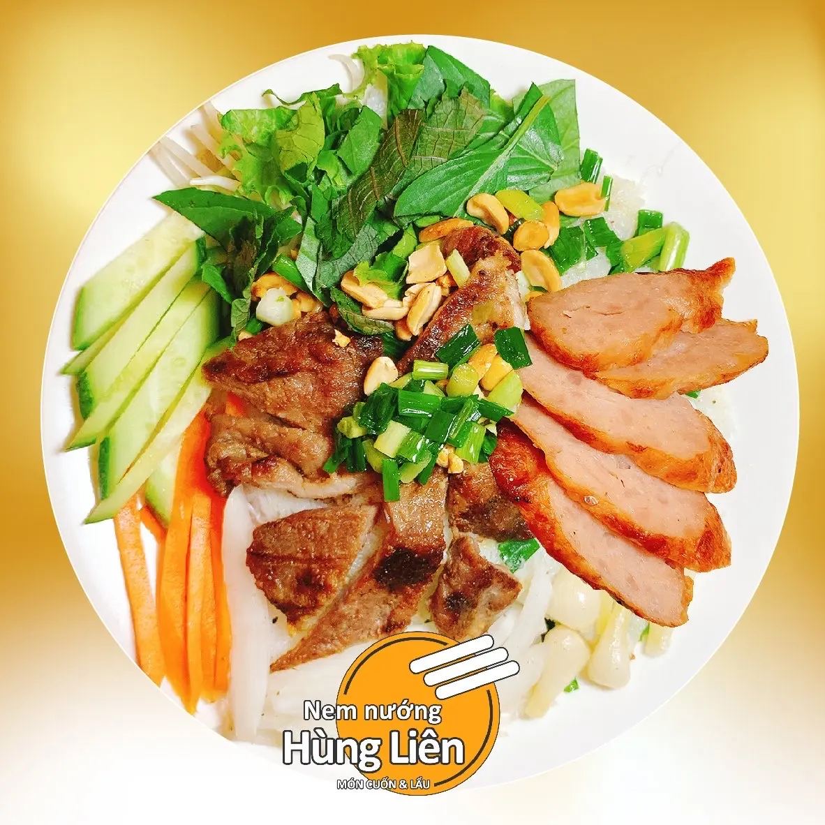 Hình ảnh Bánh hỏi thịt nướng mật ong + nem nướng
