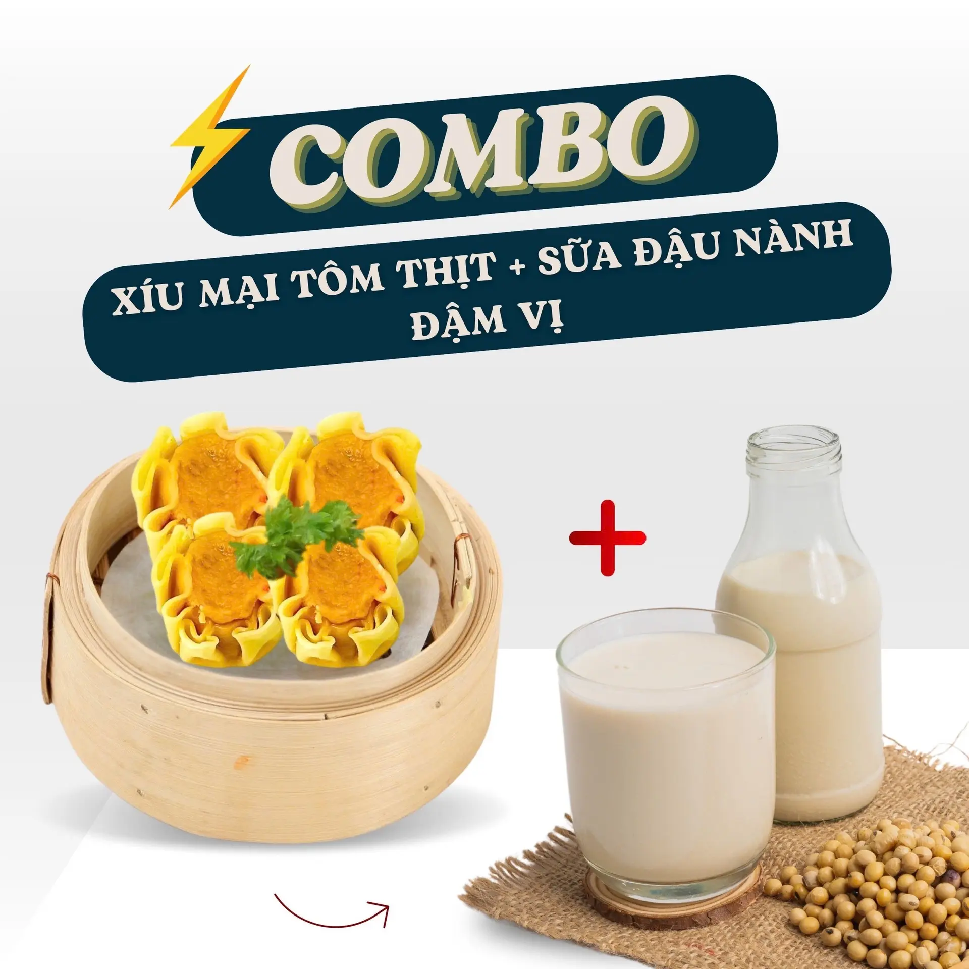 Hình ảnh Combo Xíu Mại Tôm Thịt + Sữa Đậu Nành Đậm Vị