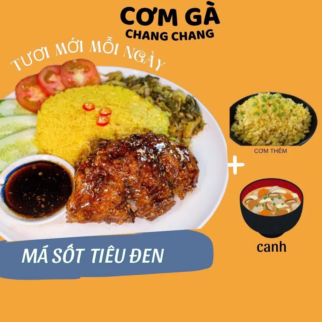 Hình ảnh Combo Cơm gà xối mỡ xốt tiêu đen (size nhỏ) + Cơm thêm căng bụng
