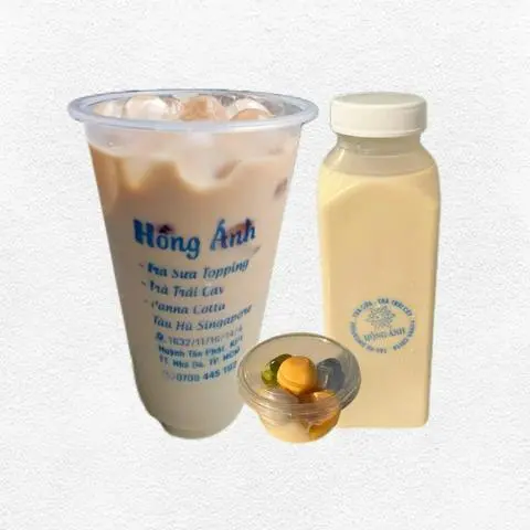Hình ảnh Trà sữa gạo rang Nhật mix 3 loại topping pudding thạch phô mai và khúc bạch 
