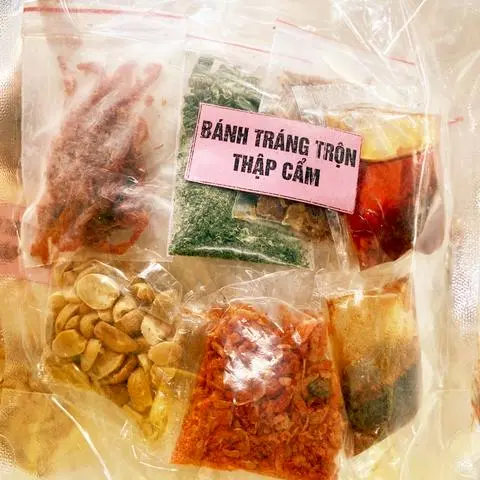 Hình ảnh bánh tráng trộn thập Cẩm ( gói tự trộn )