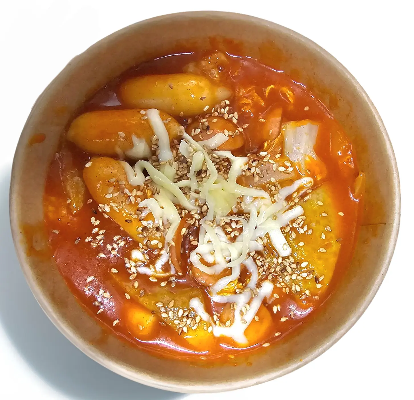 Hình ảnh Tokbokki phô mai xốt cay ( xúc xích + chả cá)