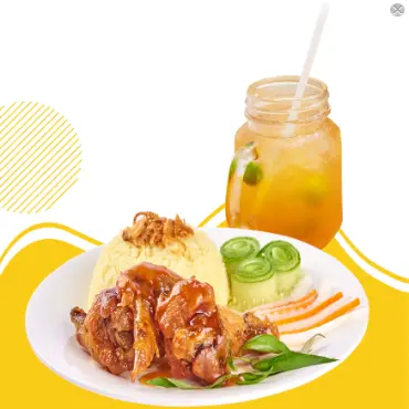 Hình ảnh Combo cơm cánh gà chiên mắm - trà đào tắc