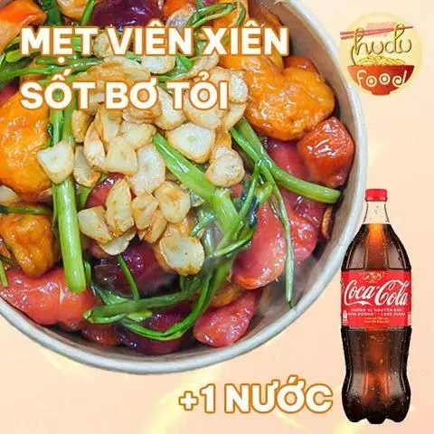 Hình ảnh Mẹt viên xiên sốt bơ tỏi + 1 nước bất kì