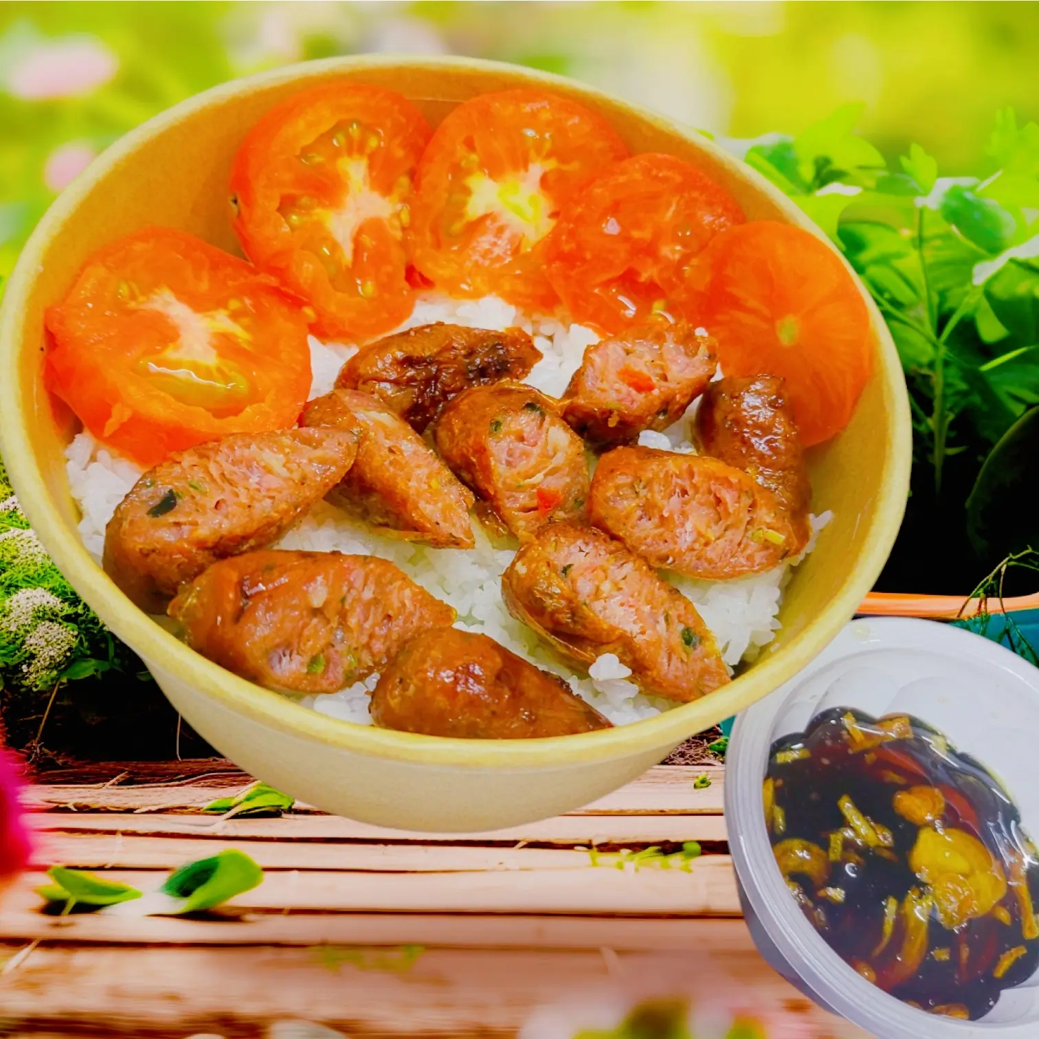 Hình ảnh Cơm Bò Lá Lốt Bọc (5 Viên) Cắt Sẵn (ST25) + Tặng Sốt Hành Phi, Cà Chua Miếng