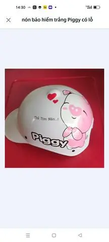 Hình ảnh nón bảo hiểm trắng piggy có lỗ cột tóc sau 