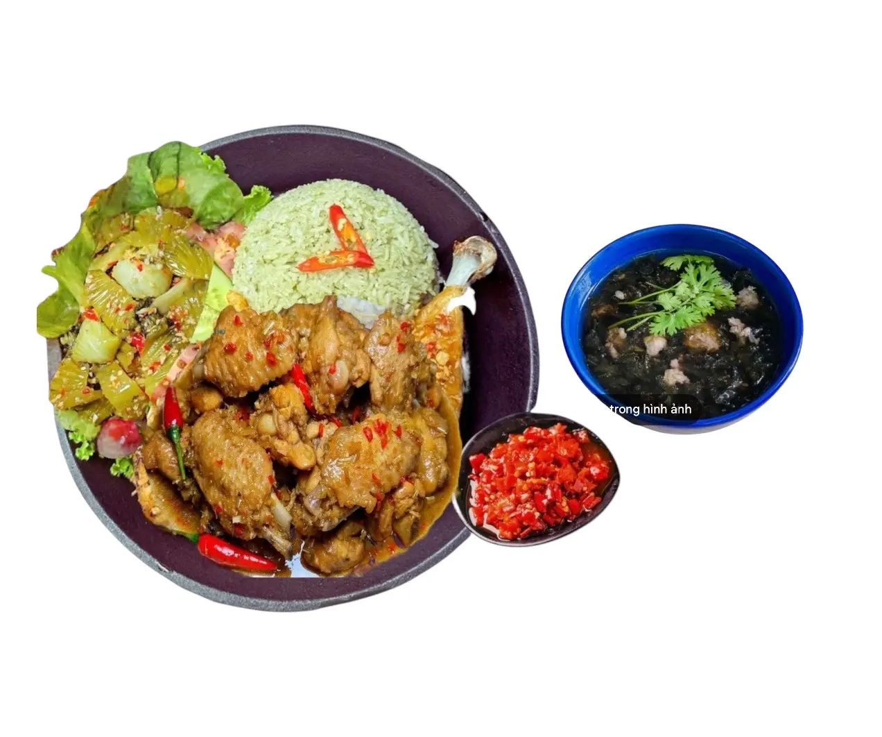 Hình ảnh Cơm gà xào xả ớt + 1 canh rong biển