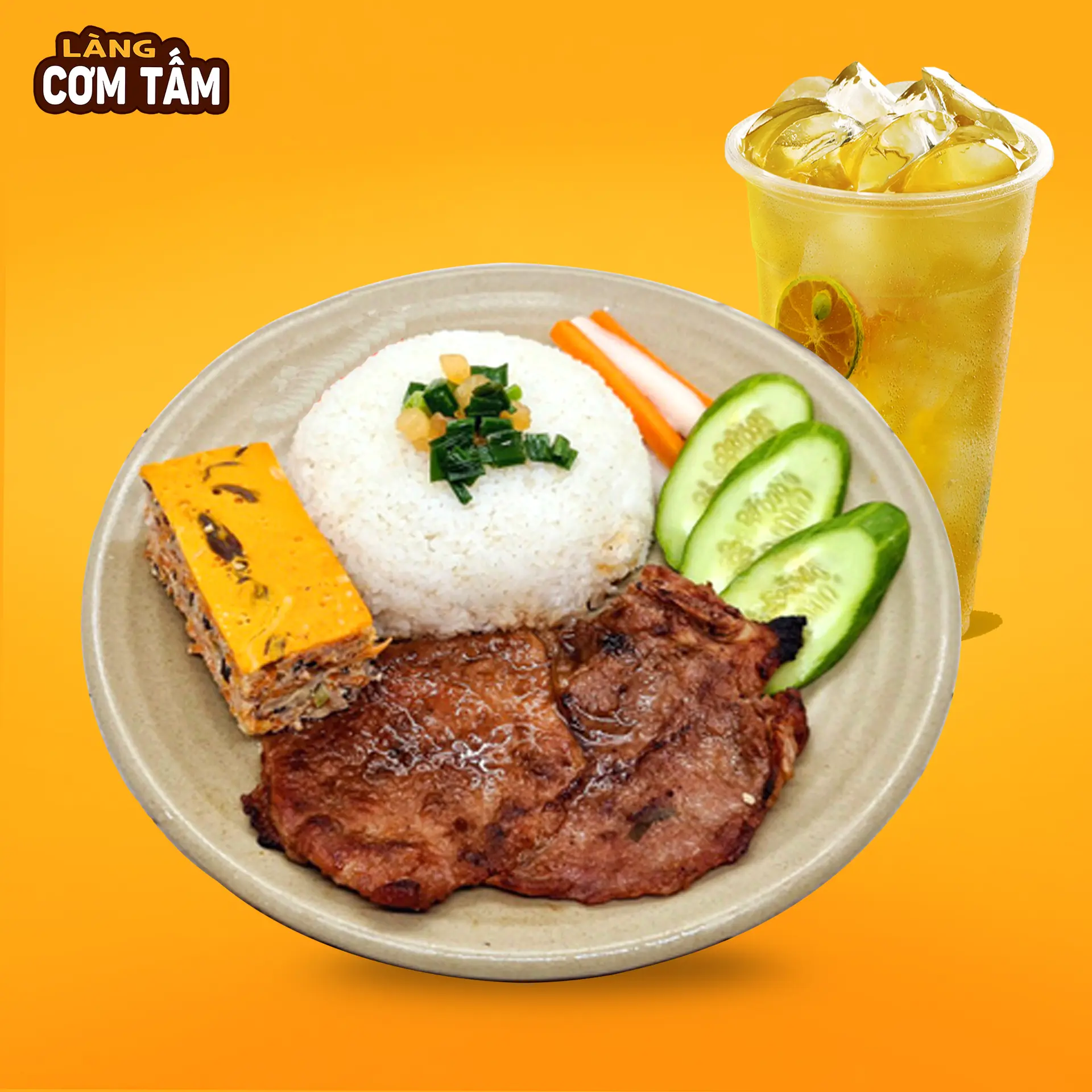 Hình ảnh Cơm Tấm Sườn Chả + Trà Xanh Tắc Mật Ong