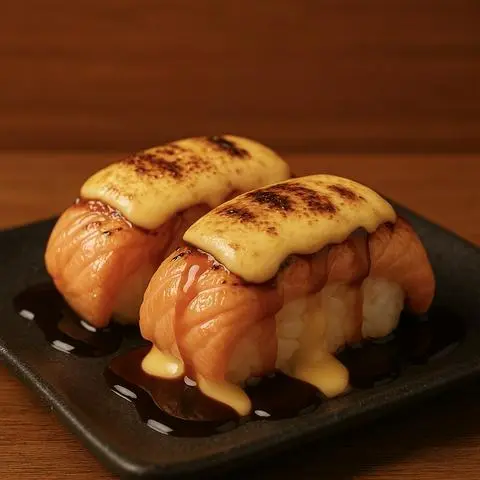 Hình ảnh Sushi cá hồi nướng phô mai - Aburi salmon cheese sushi