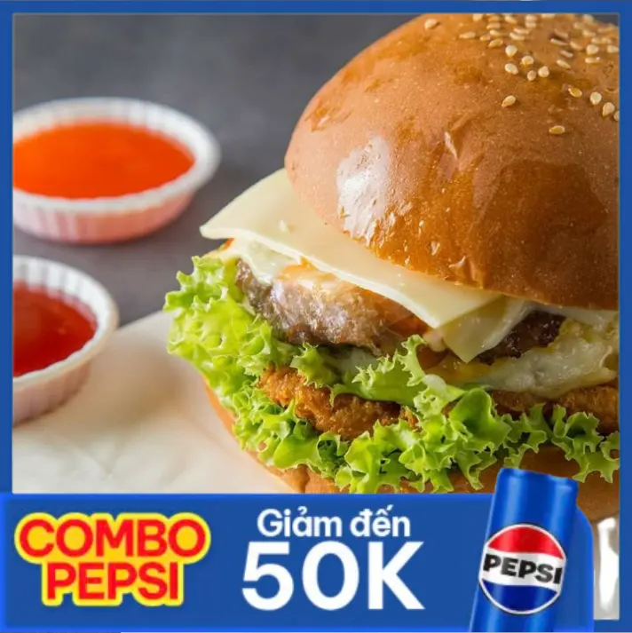 Hình ảnh Combo Burger Hải Sản Trứng Phô Mai + 1 Pepsi