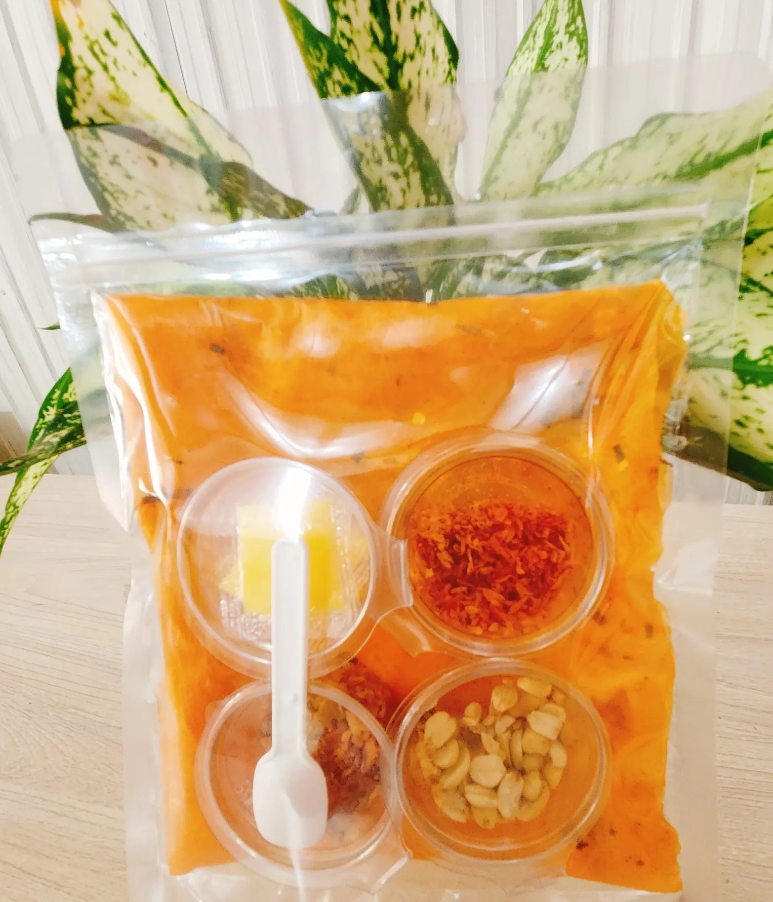 Hình ảnh Dẻo tôm full topping zip đứng ( 4 hũ gia vị tép, đậu phộng, bơ, hành)