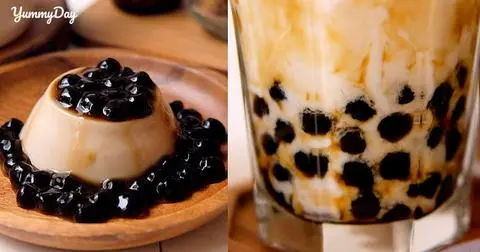 Hình ảnh Trà sữa trân châu - bánh flan