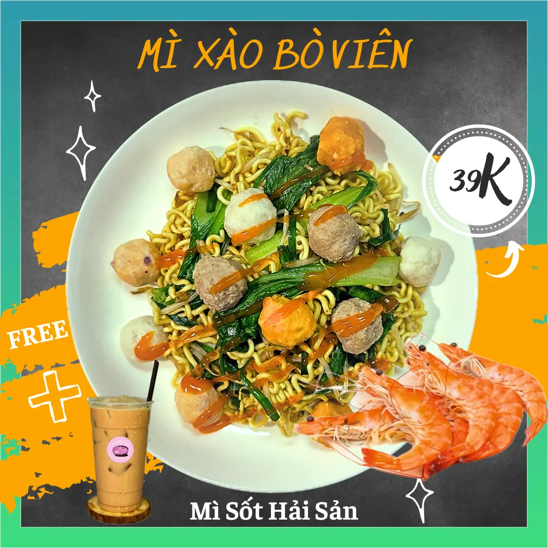 Hình ảnh [FREE TRÀ SỮA 9h-22h] MÌ XÀO BÒ VIÊN SỐT HẢI SẢN
