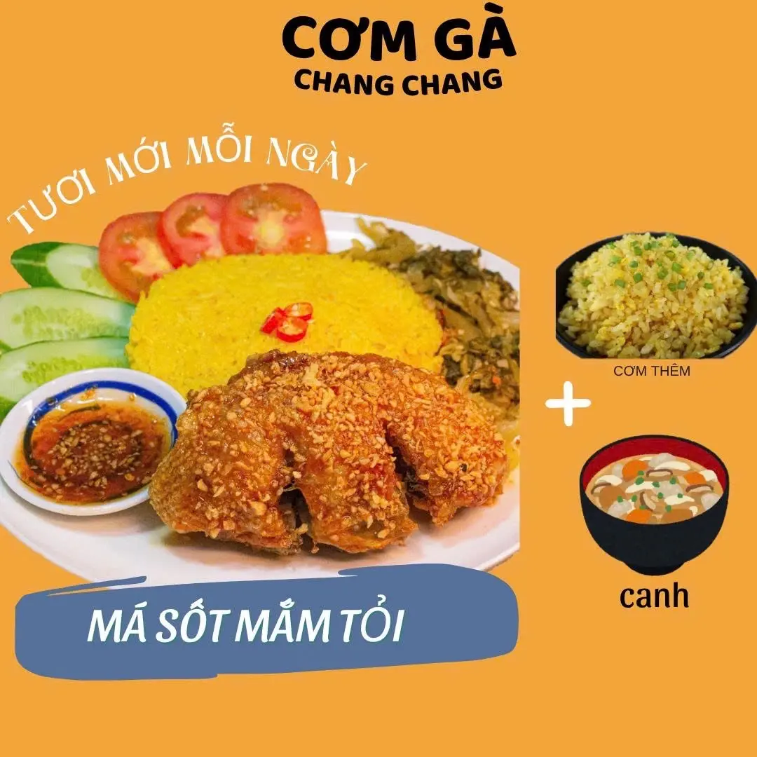 Hình ảnh Combo Cơm gà xối mỡ xốt mắm tỏi (size nhỏ) + Cơm thêm căng bụng