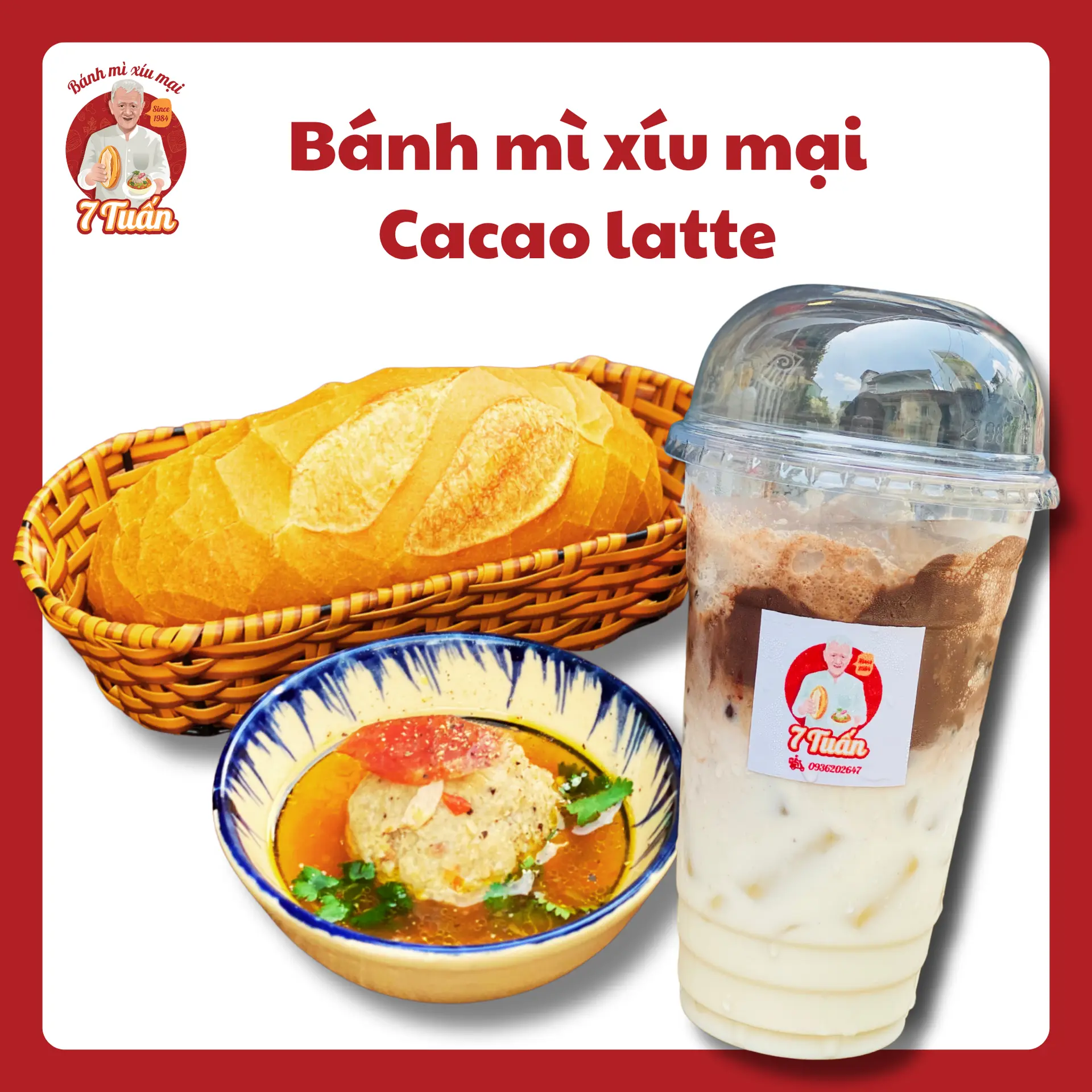 Hình ảnh Bánh mì xíu mại + Cacao latte (ĐỈNH NHA)
