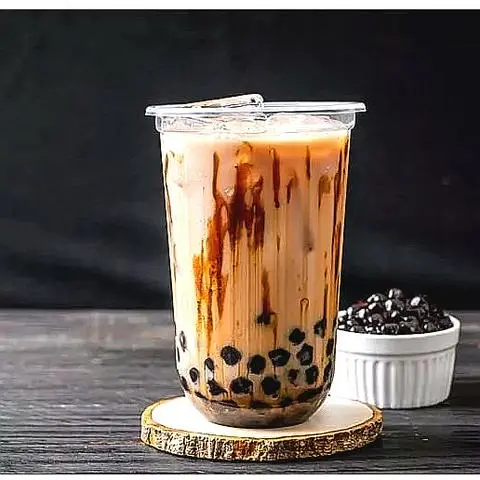 Hình ảnh Trà sữa trân châu đường đen - bánh flan - size L