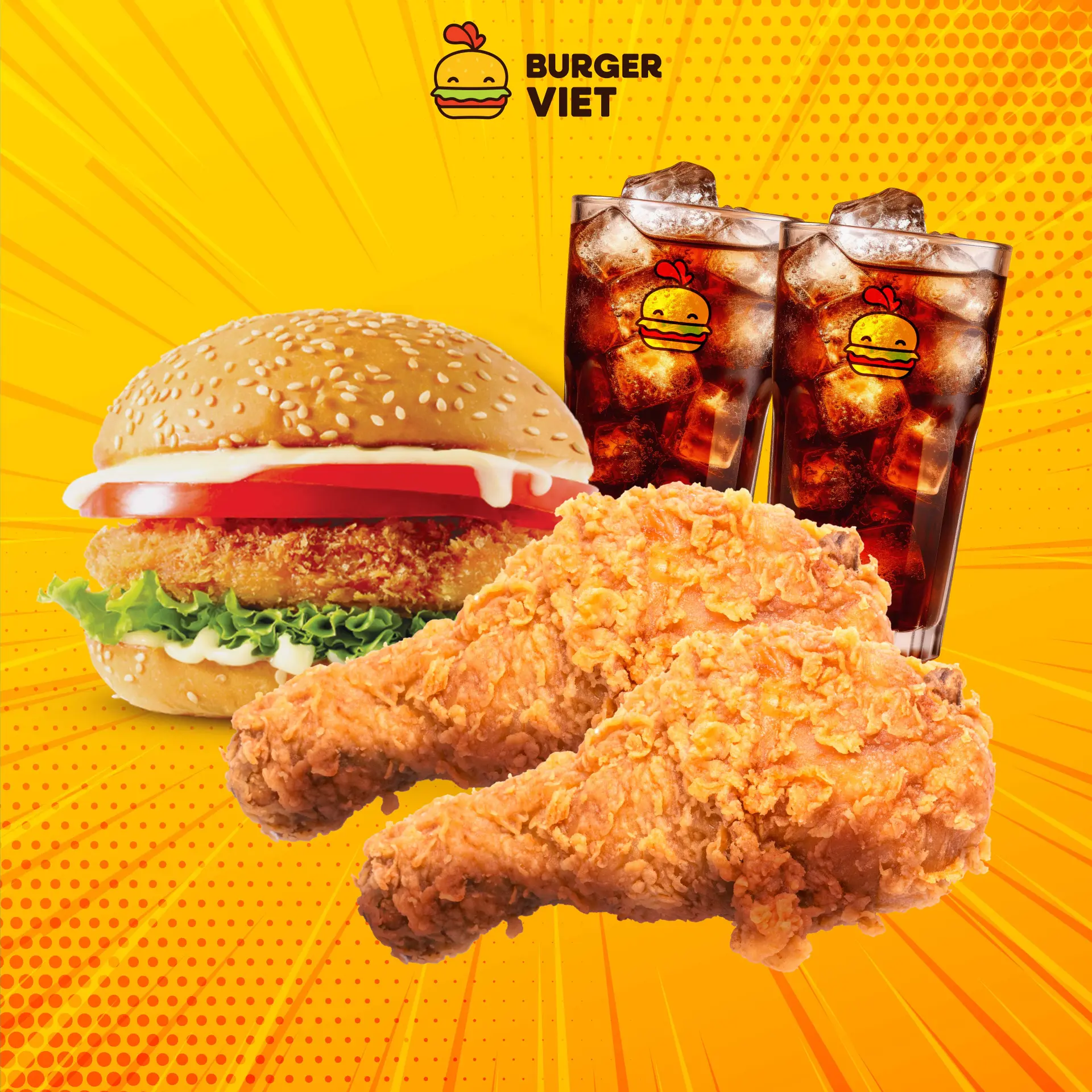 Hình ảnh 2 Đùi Gà Rán +1 Burger tùy chọn + 2 coca