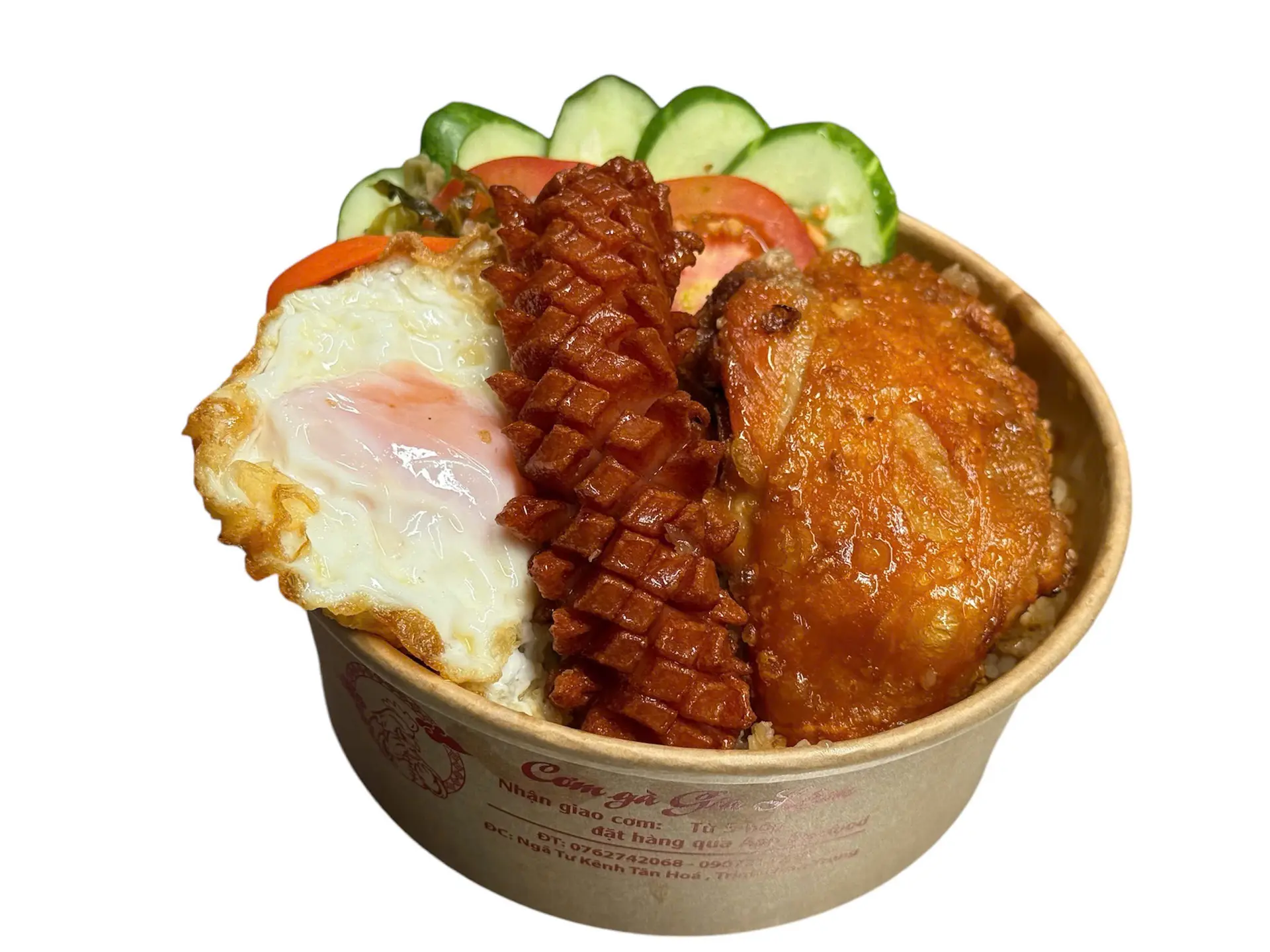 Hình ảnh cơm má đùi xúc xích ốp la