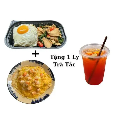 Hình ảnh Combo Thịt Gà Xào Lá Quế + Trứng Chiên Tôm + Tặng kèm 1 ly Trà Tắc